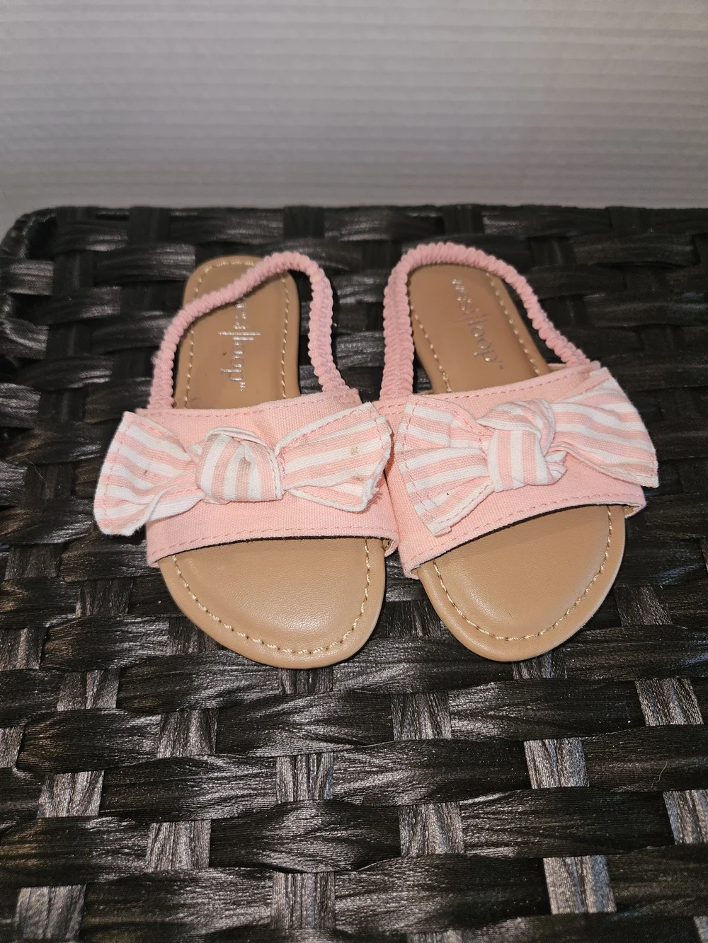 west loop Pink Striped Bow Slide Sandals